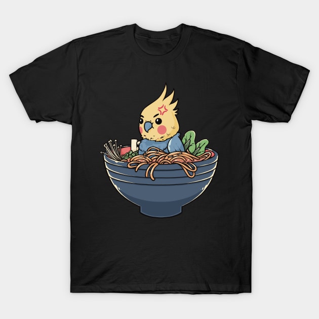 Savorous Songbird: Cockatiel in a Ramen Bowl T-Shirt by Holymayo Tee